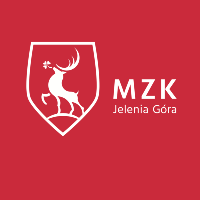 Logo MZK Jelenia Góra, herb miasta z jeleniem na czerwonym tle