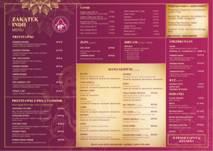 Karta menu – Zakątek Indii Jelenia Góra - Informacje o Restauracji i Mapa Dojazdu