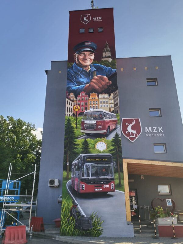 Mural 150-lecia MZK Jelenia Góra - ul. Wolności 145